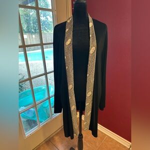 Vintage Maxima USA Black Duster Cardigan XL Celestial Moon Star Trim Style 2045